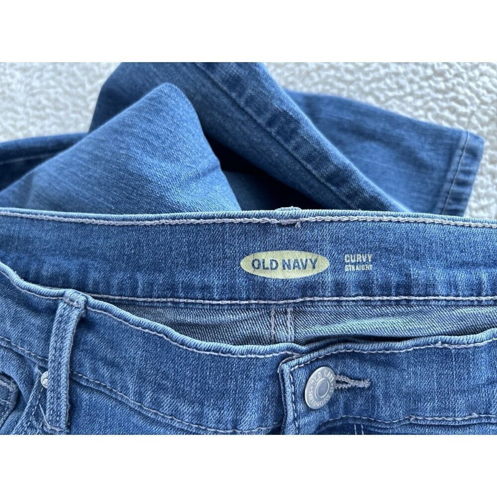 Old Navy Women's Curvy Straight Distressed Medium Wash Blue Jeans Size 14 - Picture 3 of 11
